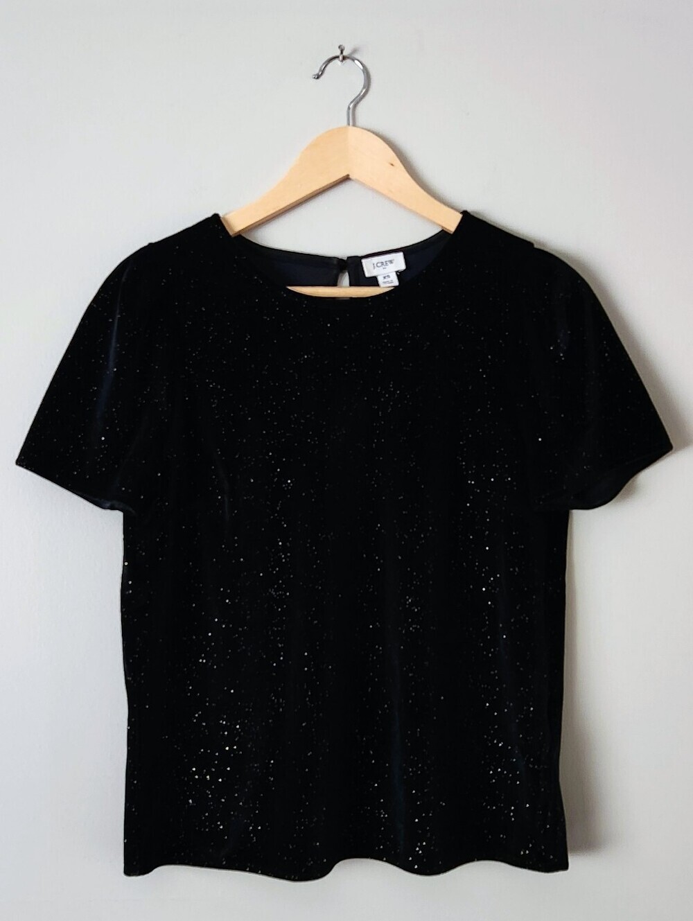 J. Crew Black Velvet Short Sleeve Sparkle Top Sz XS